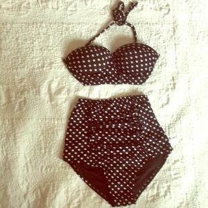 NWOT Retro High Waisted Polka Dot Bustier Bikini